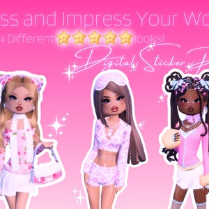 印象的なドレスファッションステッカーパック | インスタントデジタルダウンロードPNG | 高品質PDFファイル、Canva | Robloxガールズステッカー |