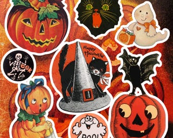 Vintage Halloween Sticker Pack | 4 x 4 in | Retro Whimsical Aesthetic Stickers | Fall, Summerween, Junk Journal