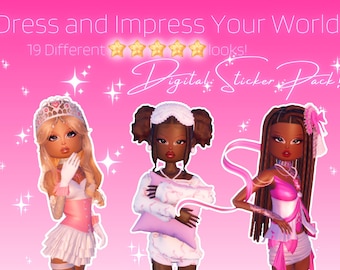 Dress To Impress ファッション ステッカー パック 2 | インスタント デジタル ダウンロード Canva リンク | 高品質 PDF、PNG、JPG | Roblox ガールズ ステッカー |