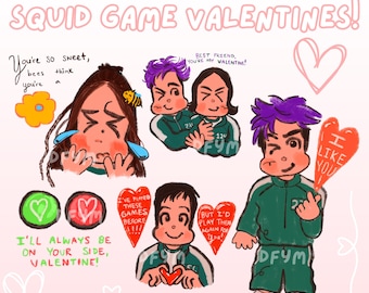 Descarga instantánea de San Valentín de Squid Game / Plantilla de Canva, PDF y PNG de San Valentín de alta calidad / Ilustraciones originales de la temporada 2 de Squid Game /