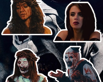 Terrifier Ultimate Sticker Pack | 4 x 4 in | Sienna Shaw, Tara & Vicky Heyes, Art the Clown | Horror Fan Gift, Merch