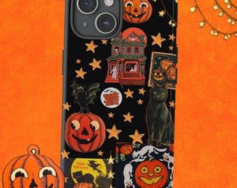 Vintage Halloween Phone Case | iPhone, Samsung | Whimsical Aesthetic October Collage, Spooky Season |