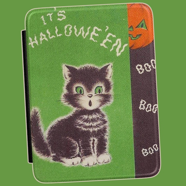 Vintage Halloween Kitty Kindle Case | One Size, Kindle Paperwhite 7 | Hand Strap, Spooky Summerween Aesthetic | Bookish, Whimsical