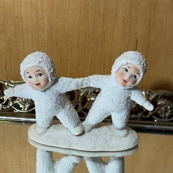 Vintage Snowbabies Figurine: Handmade Ceramic Twin Babies Christmas, 2.5"