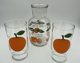 Jarra de jugo de naranja vintage de 32 oz y (2) vasos de 16 oz, juego de 3 piezas, máquina para hacer jugo mixto