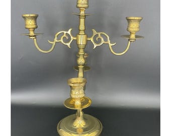 Candelabro Baldwin de latón antiguo de 4 brazos y 5 velas, candelabro cónico de 12,5" (MCM)