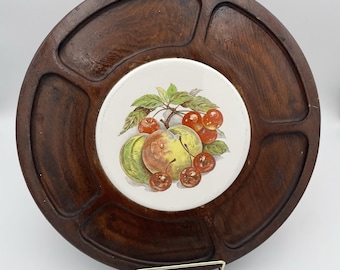 Bandeja vintage redonda con divisiones para quesos y galletas, con baldosas de cerámica para frutas, charcutería