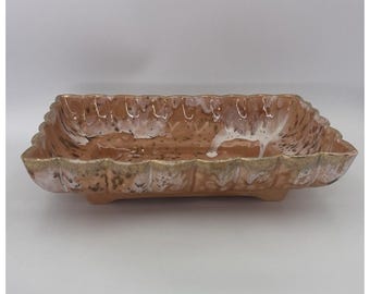 Maceta de cerámica vintage de mediados de siglo - Rectangular con esmaltado de goteo, 29,5 x 20 cm