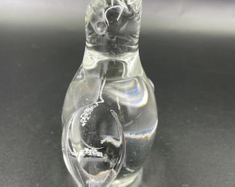 Pingüino de cristal soplado a mano vintage, figura/pisapapeles de 10 cm (4"), pesado, estilo mediados de siglo.