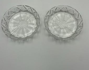 Posavasos/plato para plantas Waterford de vidrio transparente con diseño de gofre Anchor Hocking de la década de 1930 (lote de 2)