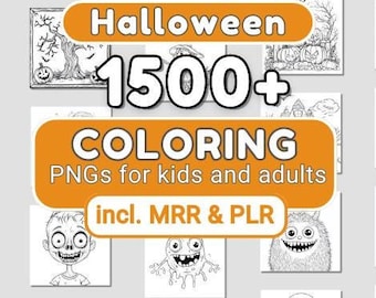 1500+ Halloween Coloring PNG Bundle - Private & Commercial Use, Resell on KDP, Create Coloring Books, Digital Printables for Kids, Adults
