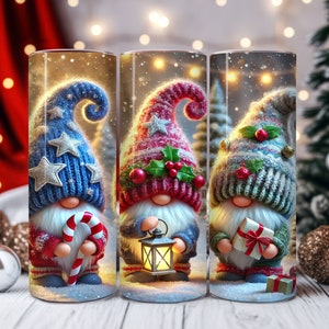 Tumbler di gnomi di Natale, Tumbler di gnomi di Natale carini PNG, Tumbler sottile da 20 once con design a sublimazione, download digitale istantaneo