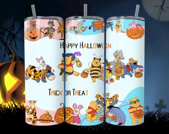 Winnie Pooh Halloween Süßes oder Saures 20 Unzen Dünne und sich verjüngende Becher Sublimationsentwürfe, Cartoon Pooh Becher, Png, Winnie The Pooh Wrap,