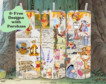 Winnie Pooh 20oz Skinny & Tapered Tumbler Sublimation Designs, Cartoon Pooh Tumbler Png, Winnie The Pooh Wrap, Instant Download #STD