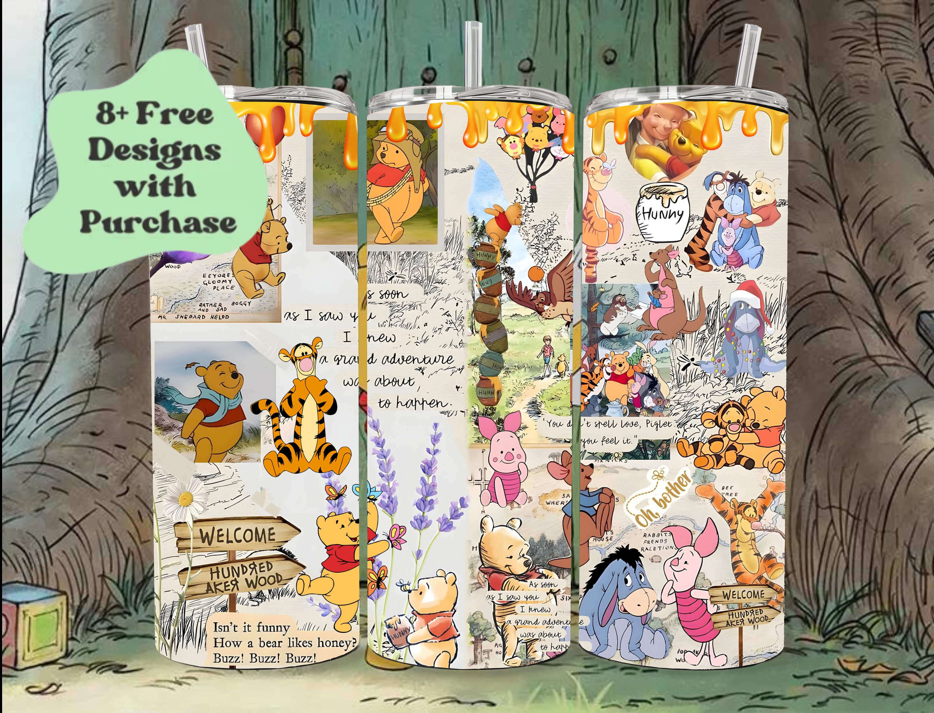 Winnie Pooh 20oz Skinny & Tapered Tumbler Sublimation Designs, Cartoon Pooh Tumbler Png, Winnie The Pooh Wrap, Instant Download #STD