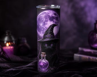 Witch Hat Tumbler Wrap PNG, 20oz Halloween Sublimation, Celestial Instant Download