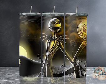 Jack Skellington Tumbler Wrap, Halloween 20Oz Skinny Tumbler Design (PNG)