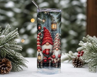 Christmas Gnome Tumbler Wrap PNG, 20oz Sublimation Instant Download