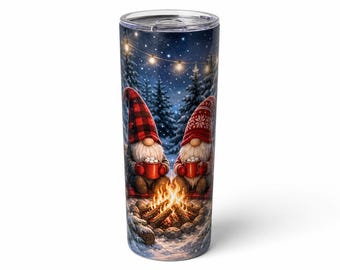 Christmas Gnomes Campfire Cocoa Tumbler Wrap PNG, 20oz Sublimation Instant Download