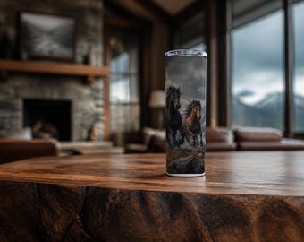 Snowy Pasture Horse Tumbler Wrap PNG, 20oz Sublimation Instant Download