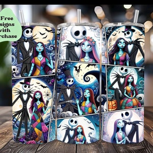 Jack Skellington och Sally Halloween Spooky Season, 57 cl smal och avsmalnande wrap, Halloween-kaffeglas för par, mardröm före jul