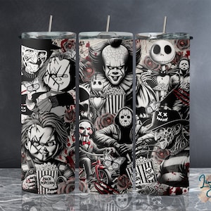 Horror Characters Straight Tumbler Wrap Png, Scary Halloween Spooky 20oz Tumbler Design Png, Horror Movie Tumbler Wrap, Digital Download