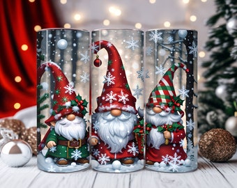 Christmas Gnome Tumbler Wrap, Xmas 20 oz Skinny Tumbler Sublimation Design, Christmas Gnome Tumbler PNG, Instant Digital Download