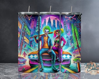 Joker & Harlequin Gta theme Spooky Season, 20oz Tumbler Wrap, Couple Halloween Coffee Tumbler