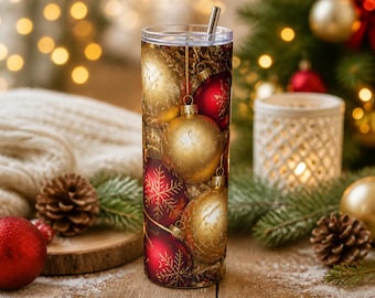 Christmas Ornament Tumbler Wrap PNG, 20oz Sublimation Instant Download