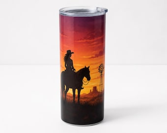 Western Cowgirl Sunset Tumbler Wrap PNG, 20oz Sublimation Instant Download