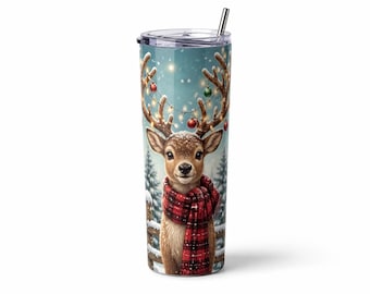 Christmas Reindeer Tumbler Wrap PNG, 20oz Sublimation Instant Download