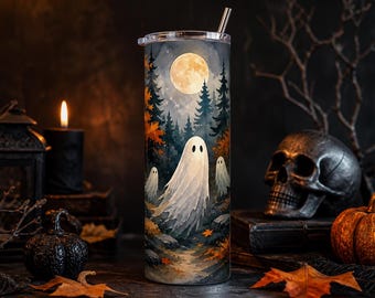 Ghost Tumbler Wrap PNG, 20oz Skinny Halloween Sublimation, Spooky Instant Download