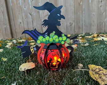 Linterna de caldero de bruja SVG, caja de sombras 3D de Halloween (archivos digitales)