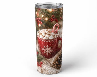 Hot Cocoa Tumbler Wrap PNG, 20oz Christmas Sublimation Instant Download