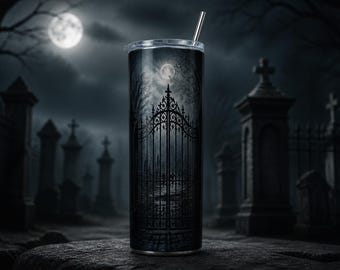 Cemetery Gate Tumbler Wrap PNG, 20oz Halloween Sublimation, Spooky Instant Download