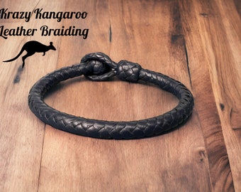 Navy Blue 8 Plait Braided Kangaroo Bracelet with Button Loop Closure