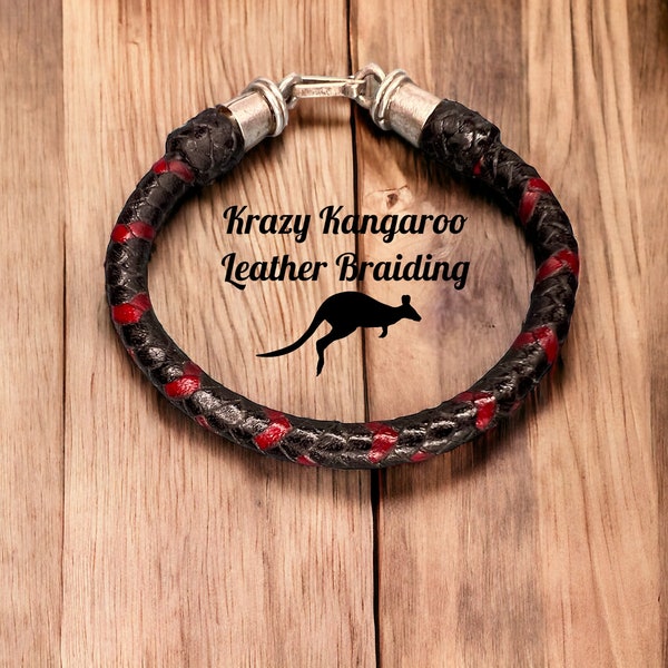8 Plait Black and Burgundy Kangaroo Bracelet