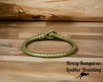 Olive Green 8 Plait Braided Kangaroo Bracelet with Button Loop Closure