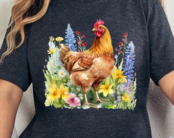 Camisa de frango floral, camisa de frango, camisa de fazenda, camisa de amante de frango, camisa de frango feminina, camisetas de fazenda, sussurrador de frango, camisa de fazenda