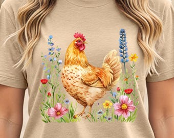 Camisa de frango floral, camisa de frango, camisa de fazenda, camisa de amante de frango, camisa de frango feminina, camisetas de fazenda, sussurrador de frango, camisa de fazenda