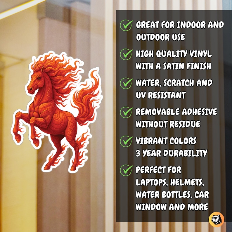 Chinese New Year 2026 Zodiac Decal Gift, Fire Horse Lunar New Year Celebration Sticker, Year of the Horse Red Vinyl Decal, Auspicious Horse Art Chinese Zodiac Gift, Intricate Pattern Horse Laptop Sticker, Red and Orange Flame Horse Sticker Art, Zodiac Celebration Decal for Water Bottle, Oriental Style Fire Horse Decoration, Celestial Horse Vinyl Sticker for Planners, Unique Chinese Art Zodiac Horse Gift Idea