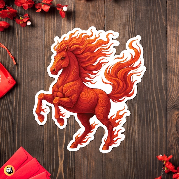 Fire Horse Sticker, Chinese Lunar New Year 2026 Decal, Zodiac Animal Celebration Gift