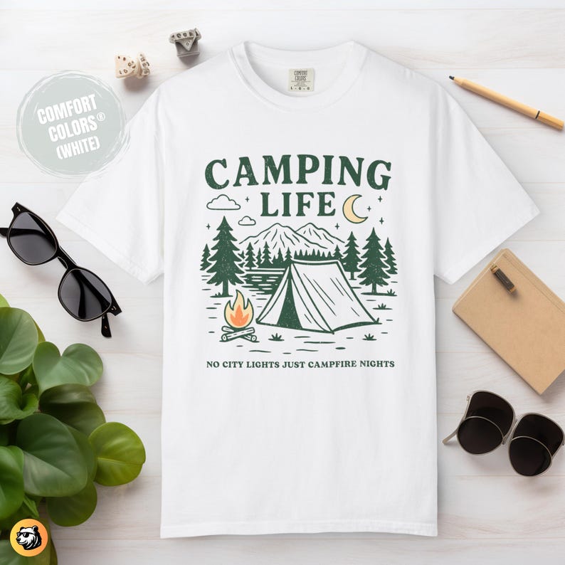 Camping Life Comfort Colors Shirt: Campfire Nights Tee White