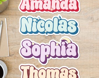 Personalized Name Sticker: Pastel Colors, Waterproof Decal for Kids