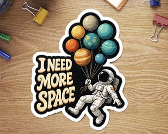 Retro Astronaut Planets Sticker: Waterproof Vinyl Decal