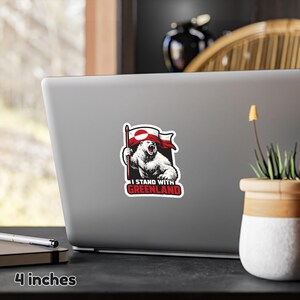 Greenland flag polar bear sticker, support Greenlanders protest decal, arctic wildlife vinyl sticker, roaring polar bear flag art, greenlandic pride laptop decal, majestic polar bear car sticker, unique greenland souvenir gift, northern polar bear laptop skin, weather resistant arctic sticker, patriotic greenland flag decor