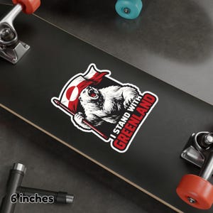 Greenland flag polar bear sticker, support Greenlanders protest decal, arctic wildlife vinyl sticker, roaring polar bear flag art, greenlandic pride laptop decal, majestic polar bear car sticker, unique greenland souvenir gift, northern polar bear laptop skin, weather resistant arctic sticker, patriotic greenland flag decor