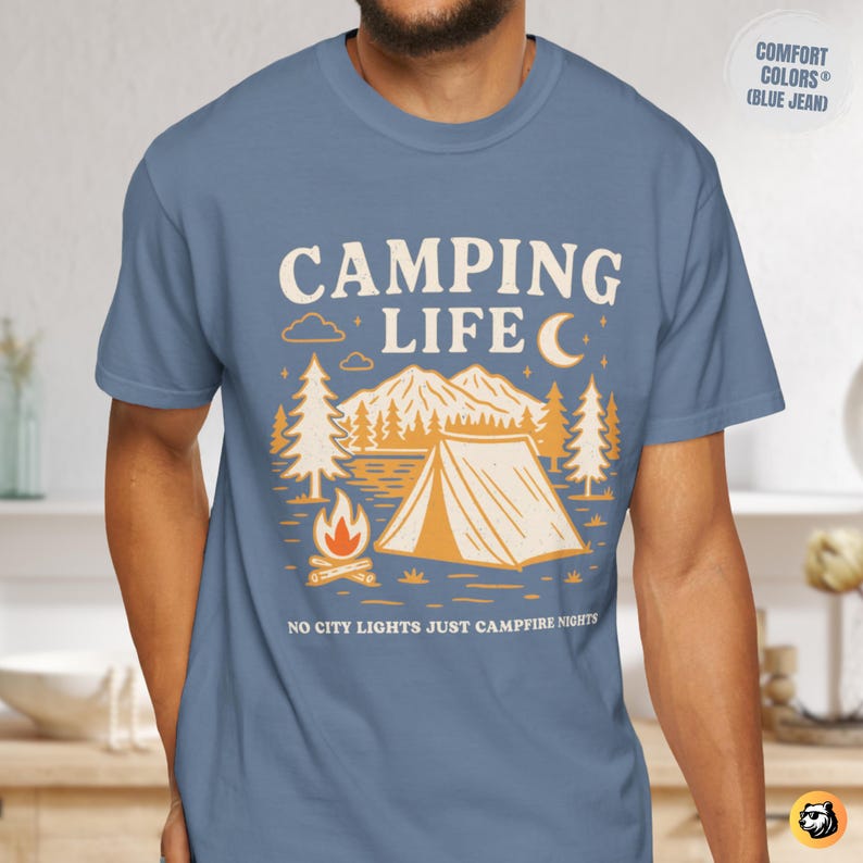Camping Life Comfort Colors Shirt: Campfire Nights Tee Blue Jean
