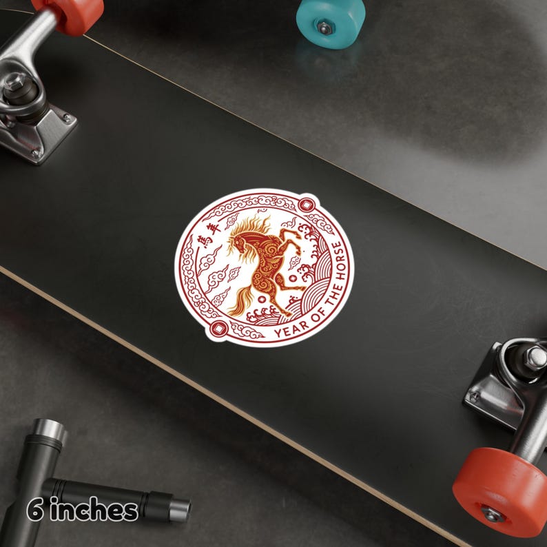 Chinese New Year gift for horse zodiac, red and gold lunar New Year vinyl decal, traditional Chinese horse art sticker, lucky Chinese zodiac sticker 2026, gift for someone born in the Year of the Horse, ornate lunar animal sticker, Year of the Horse birthday gift, Chinese culture aesthetic sticker, Asian art vinyl decal, red packet alternative gift idea