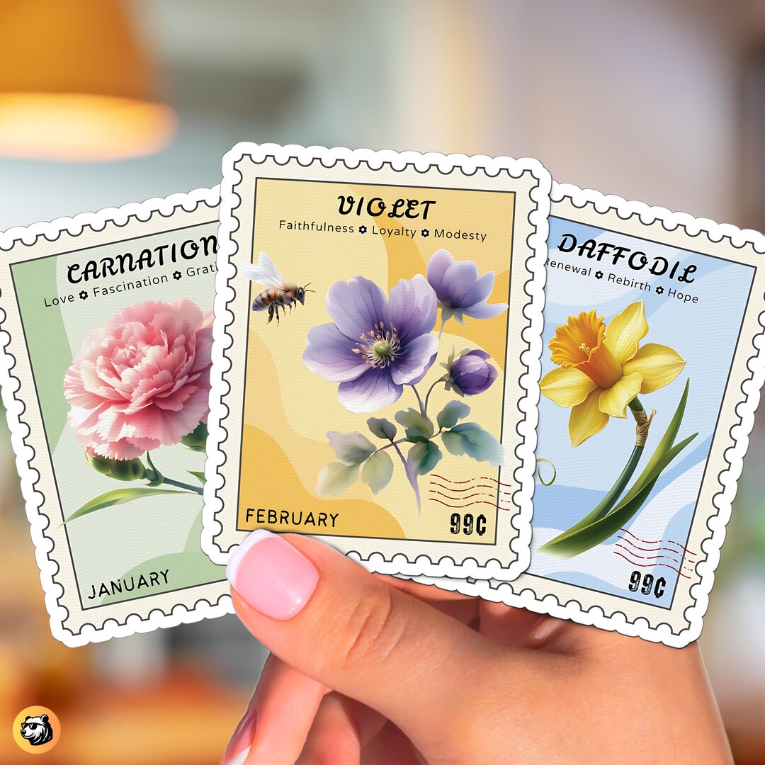 Birth Flower Stickers, Monthly Floral Stamp Stickers, Birth Month ...